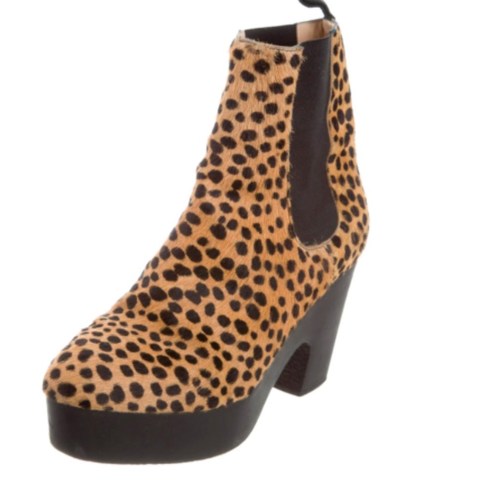 LOEFFLER RANDALL Cheetah Haircalf Platform Booties. Org $450